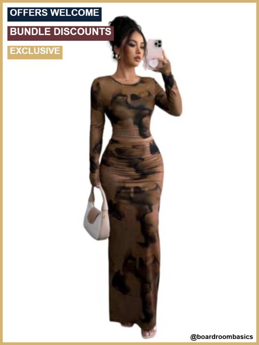 Women's 2 Piece Maxi Skirt Set Long Sleeve Outfit with Top
